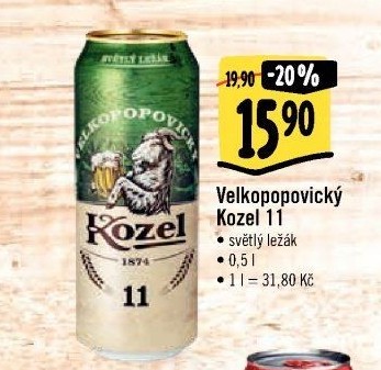 Pivo světlý ležák 11° Medium Velkopopovický Kozel