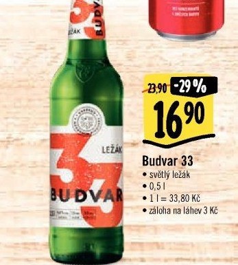 Pivo světlý ležák 33 Budweiser Budvar