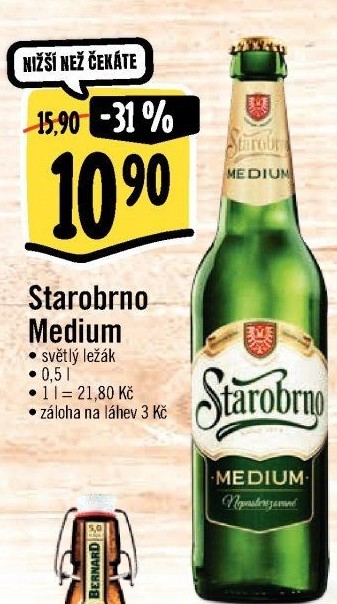 Pivo světlý ležák nepasterizovaný 11° Medium Starobrno