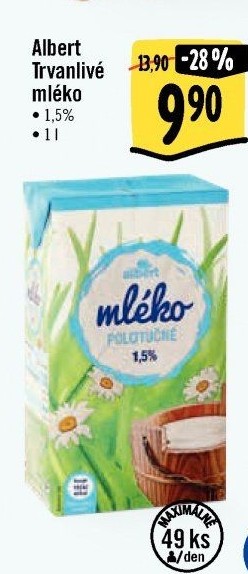 Mléko trvanlivé Albert - 1,5% polotučné