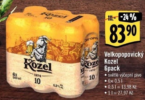 Pivo světlé výčepní 10°Velkopopovický Kozel