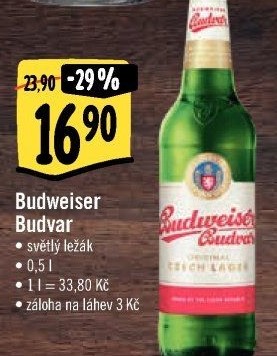 Pivo světlý ležák Budweiser Budvar