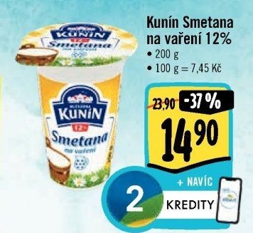 Smetana na vaření Kunín 12%