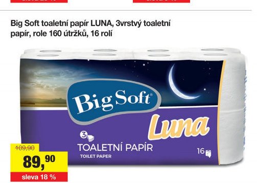 Big Soft Luna 3vrstvý toaletní papír, 16 rolí