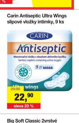 Carin Antiseptic Ultra Wings slipové vložky intimky, 9 ks