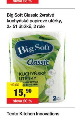 Big Soft Classic 2vrstvé kuchyňské papírové utěrky, 2x 51 útržků, 2 role