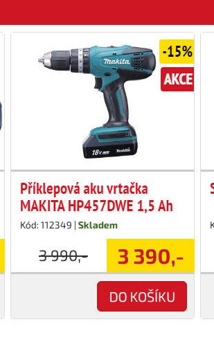 Příklepová aku vrtačka MAKITA HP457DWE 1,5 Ah - UNI HOBBY akcniletaky.com