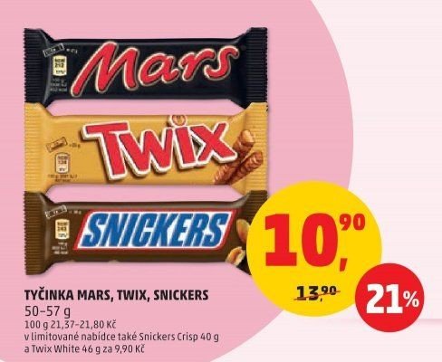 Tyčinka Mars, Twix, Snickers