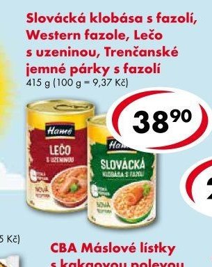 Slovácká klobása s fazolí, Western fazole, Lečo s uzeninou, Trenčanské jemné párky s fazolí