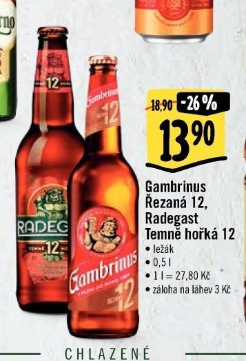 Gambrinus Řezaná 12, Radegast Temně hořká 12