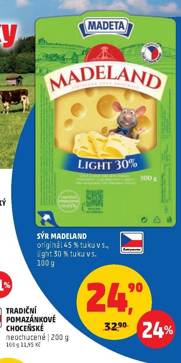 SÝR MADELAND originál 45 % tuku v s., light 30 % tuku v s.