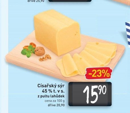 Císařský sýr 45 % t. v s. z pultu lahůdek