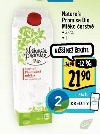 Mléko čerstvé bio Nature'