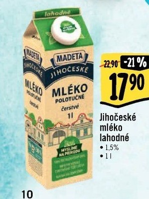 Mléko čerstvé lahodné Jihočeské Madeta - 1,5% polotučné