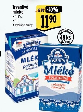 Mléko trvanlivé Jihočeské Madeta - 1,5% polotučné