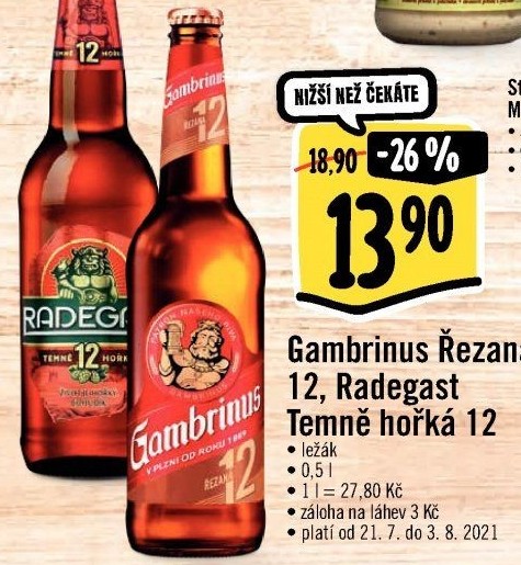 Pivo řezaný ležák 12° Gambrinus