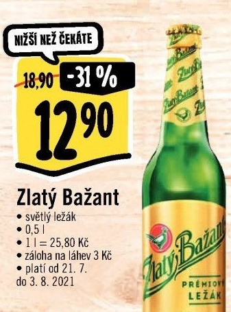 Pivo světlý ležák 12° Zlatý Bažant