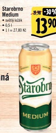 Pivo světlý ležák nepasterizovaný 11° Medium Starobrno