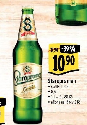 Pivo světlý ležák Staropramen