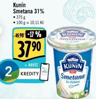 Smetana ke šlehání Kunín 31%
