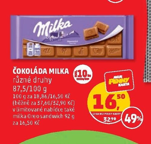 Čokoláda Milka různé druhy