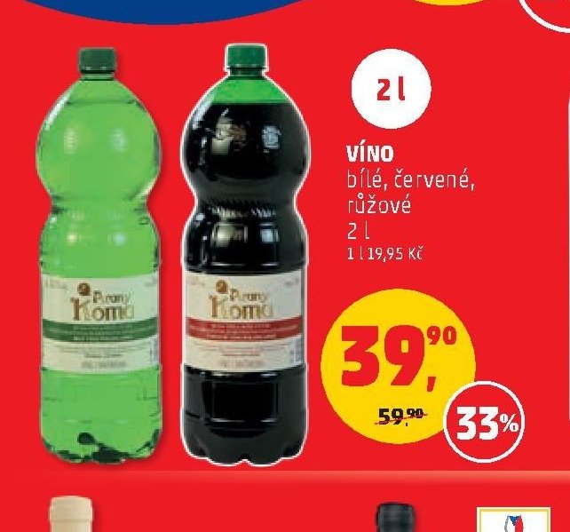 VÍNO bílé, červené, růžové 2 l