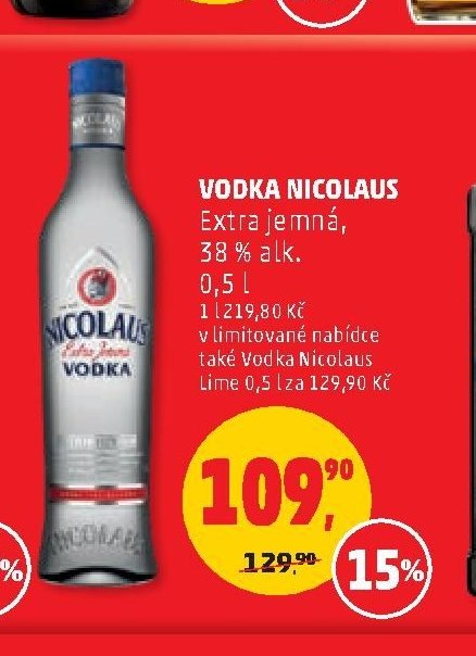 VODKA NICOLAUS Extra jemná, 38 % alk. 0,5 l
