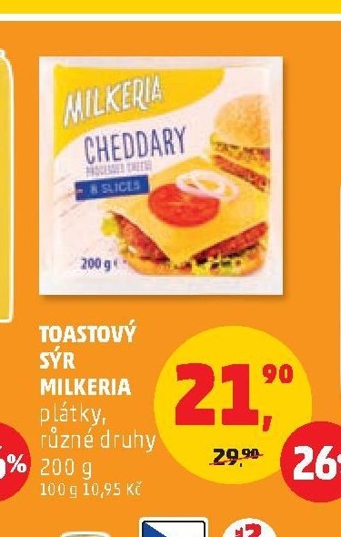 TOASTOVÝ SÝR MILKERIA plátky, různé druhy 200 g