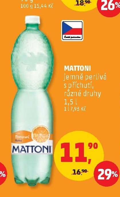 MATTONI jemně perlivá s příchutí, různé druhy 1,5 l