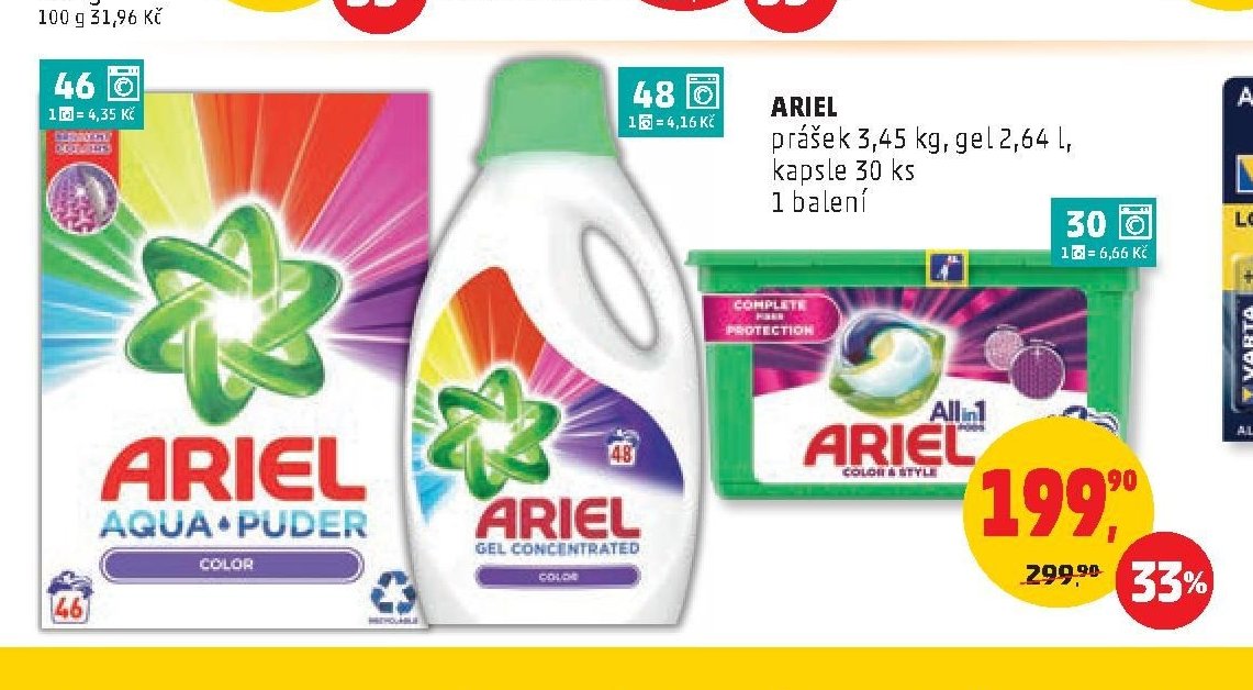 Ariel prášek, gel, kapsle