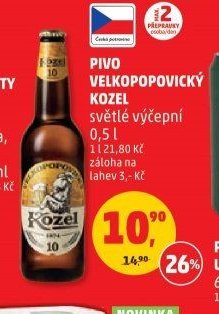 Pivo Velkopopovický Kozel světlé výčepní 0,5 l