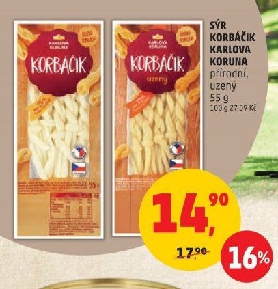 SÝR KORBÁČIK KARLOVA KORUNA přírodní, uzený