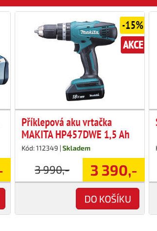 Příklepová aku vrtačka MAKITA HP457DWE 1,5 Ah - UNI HOBBY akcniletaky.com