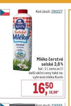 Mléko čerstvé selské 3,8%