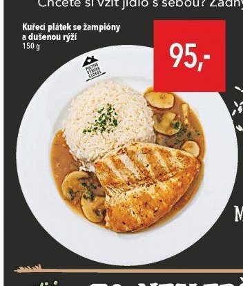 Kuřecí plátek se žampiony a dušenou rýží