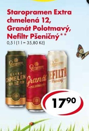 Staropramen Extra chmelená 12, Granát Polotmavý, Nefiltr Pšeničný