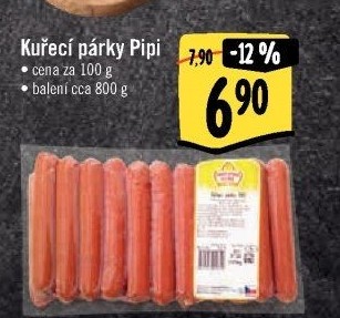 Párky kuřecí Pipi Vodňanské kuře