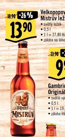 Pivo Mistrův světlý ležák Velkopopovický Kozel