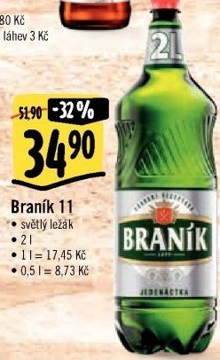 Pivo světlý ležák 11° Jedenáctka Braník