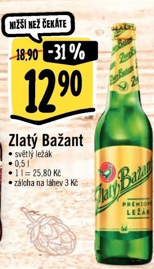 Pivo světlý ležák 12° Zlatý Bažant