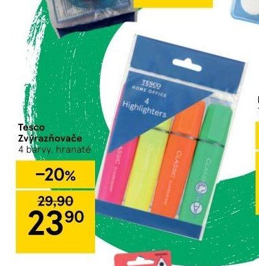 Tesco Zvýrazňovače 4 barvy, hranaté