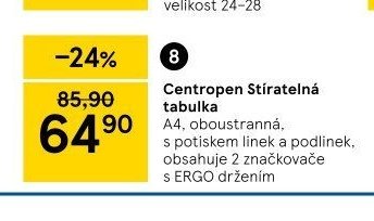 Centropen Stíratelná tabulka A4, oboustranná, s potiskem linek a podlinek, obsahuje 2 značkovače s ERGO držením