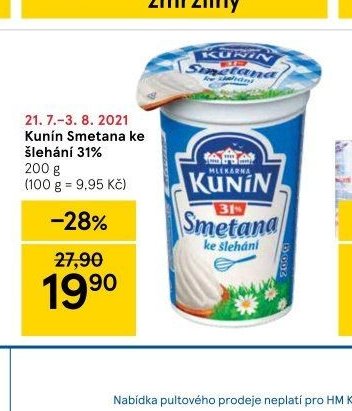 Kunín Smetana ke šlehání 31%