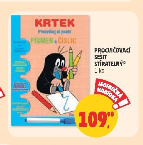 Procvičovací sešit stíratelný Krtek