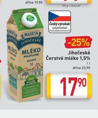 Jihočeské Čerstvé mléko 1,5%