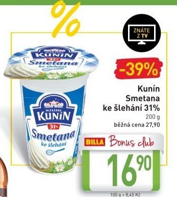 Smetana ke šlehání Kunín 31%
