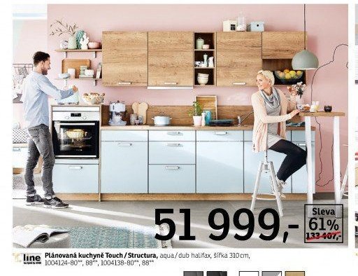 Plánovaná kuchyně Touch/Structura, aqua/dub halifax - ASKO akcniletaky.com