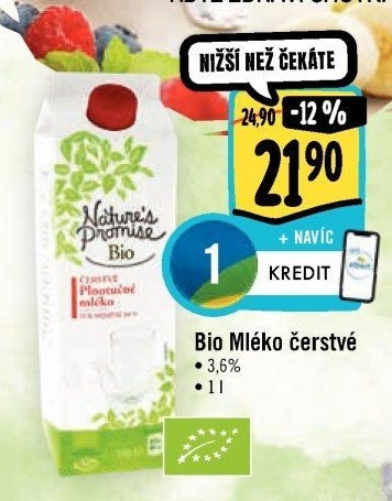 Mléko čerstvé bio Nature'