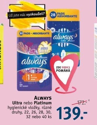 ALWAYS Ultra nebo Platinum hygienické vložky