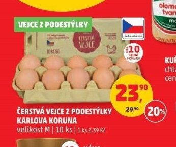Čerstvá vejce z podestýlky Karlova Koruna